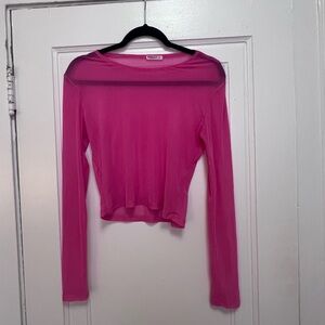 Pink Long Sleeve Mesh Crop Top